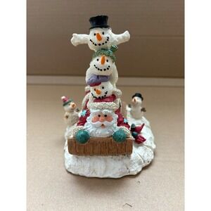 Vintage Charming Santa and Snowman Stack Holiday Decor Tableto Shelf‎ Sitter